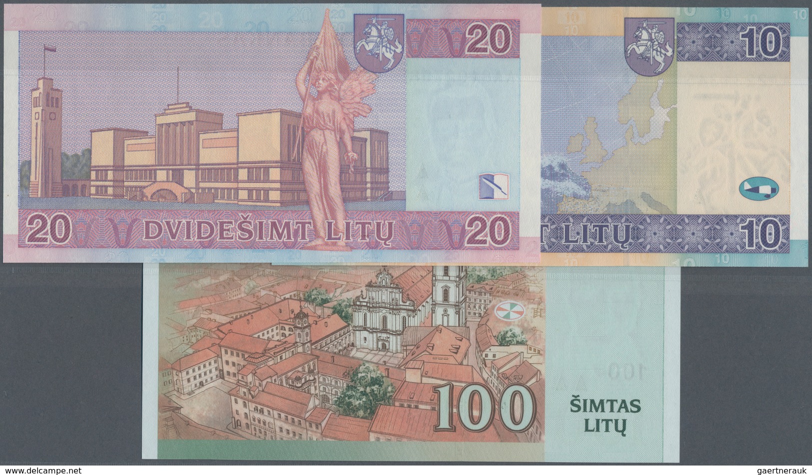 Lithuania / Litauen: Lot With 3 Banknotes 10, 20 And 100 Litu 2007, P.68-70, All In UNC Condition. ( - Litouwen