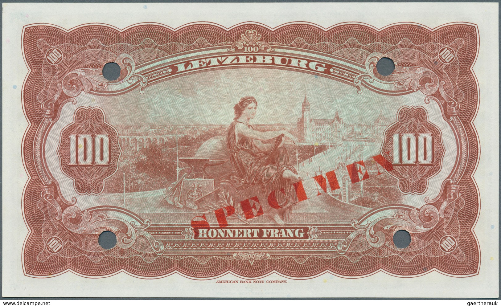 Luxembourg: 100 Francs ND(1944) Specimen P. 47s. This Note Has A Red "Specimen" Overprint On Front A - Luxemburgo