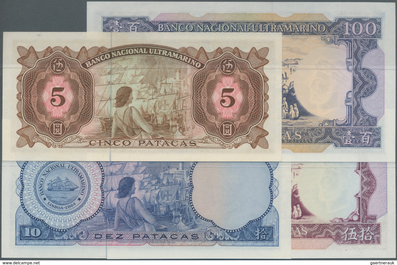 Macau / Macao: Set Of 4 Banknotes Containing 5 Patacas 1976, 10 Patacas 1977, 50 Patacas 1981 And 10 - Macao