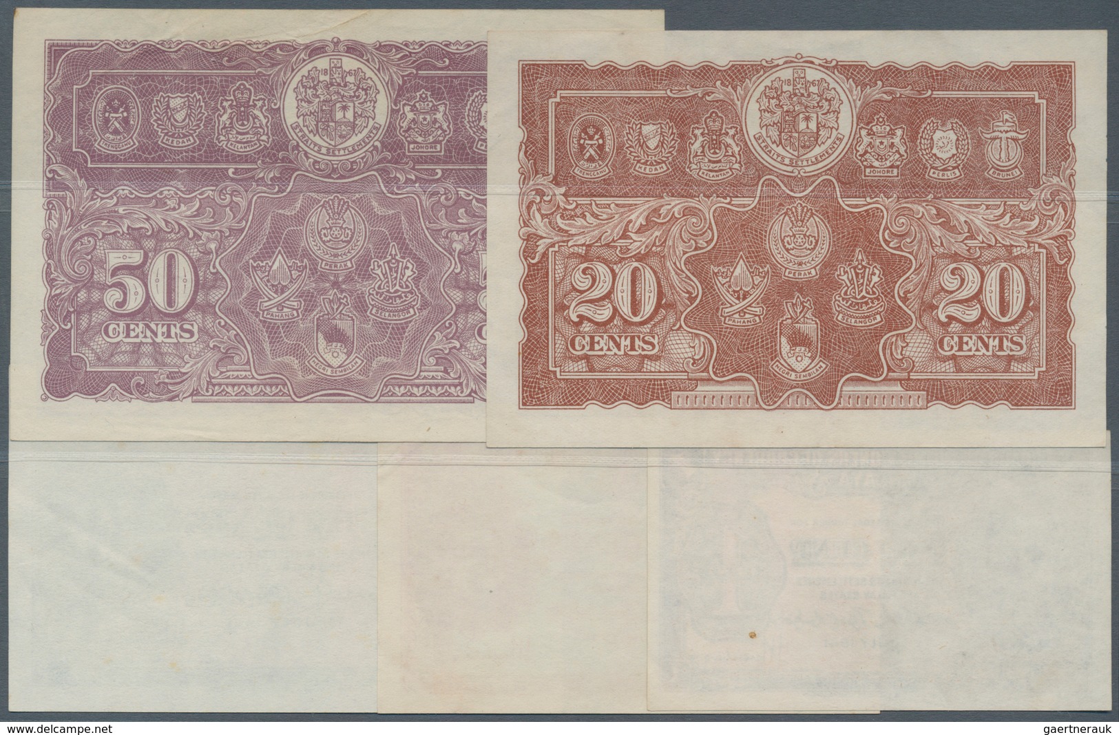 Malaya: Very Nice Set With 5 Banknotes 1, 5, 10, 20 And 50 Cents 1941, P.6-10 In VF To XF Condition. - Malasia