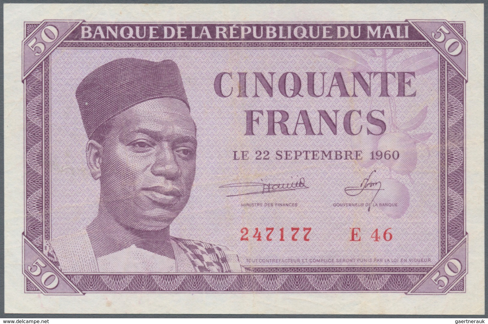 Mali: Set Of 3 Notes Containing 50, 100 & 1000 Francs 22.09.1960 P. 1, 2, 4, The First One Used With - Mali