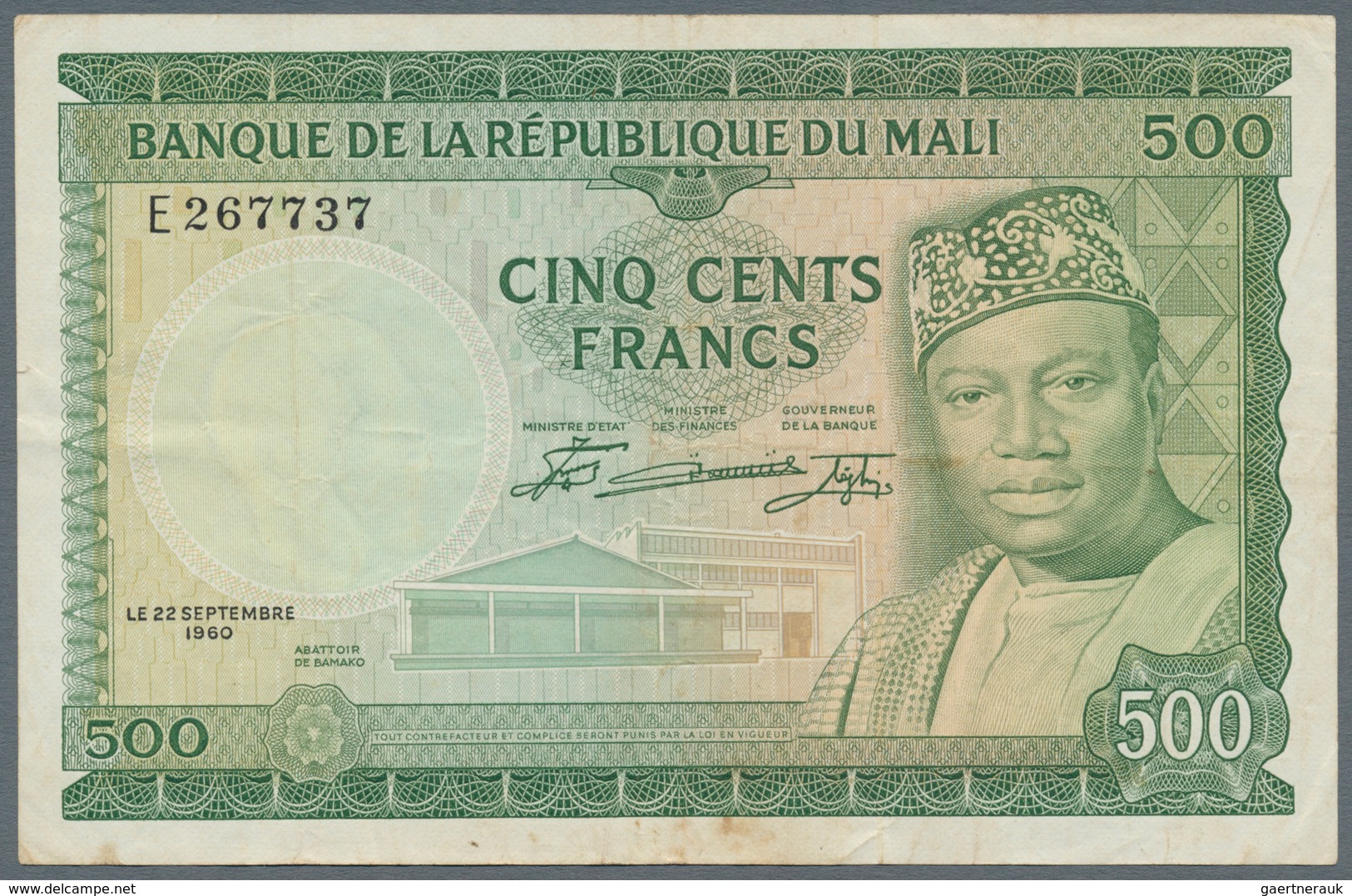 Mali: 500 Francs 1960 (1967), P.8, Very Nice Note In Great Original Shape, Some Folds, Lightly Toned - Malí