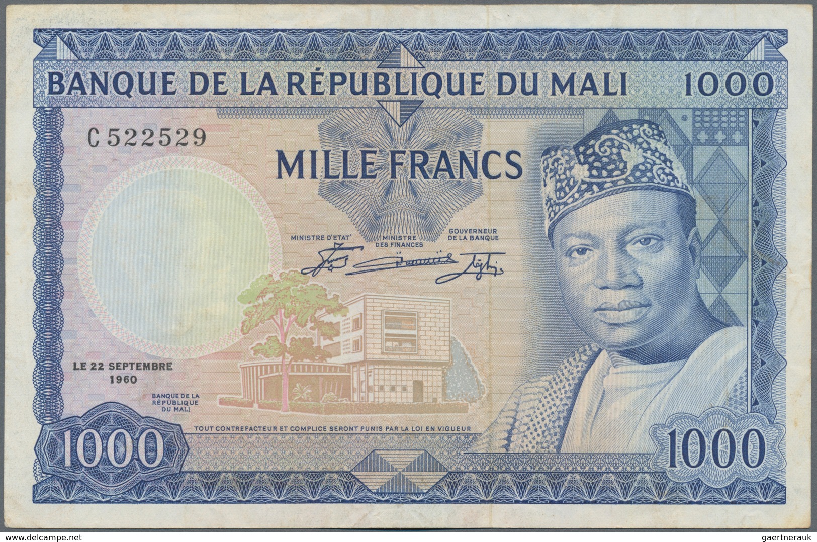 Mali: 1000 Francs ND(1967) P. 9, Only Light Folds And Handling In Paper, No Holes Or Tears, Not Wash - Malí