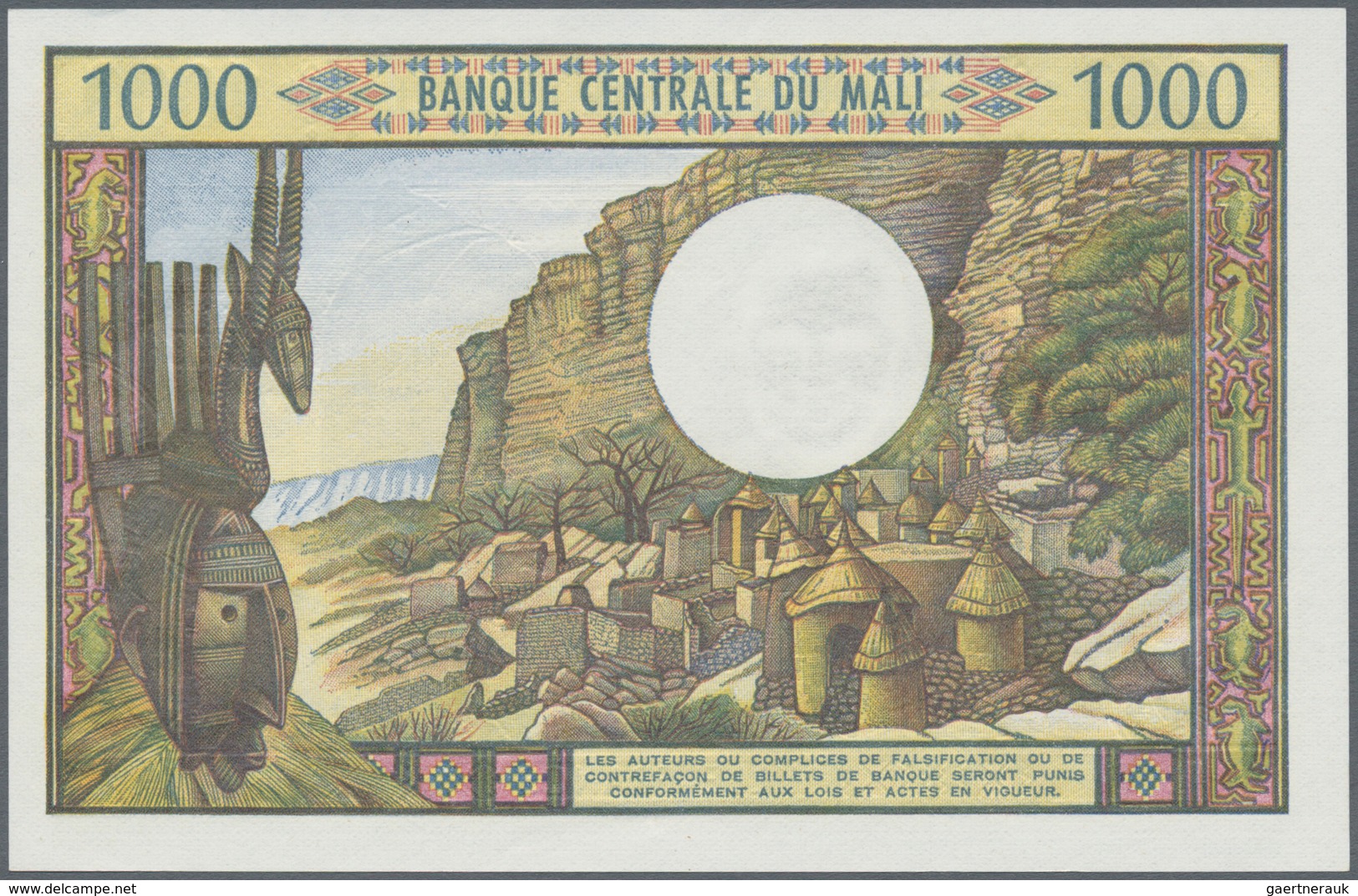 Mali: 1000 Francs ND P. 13d, Crisp Original French Banknote Paper, Original Colors, Great Embossing - Malí