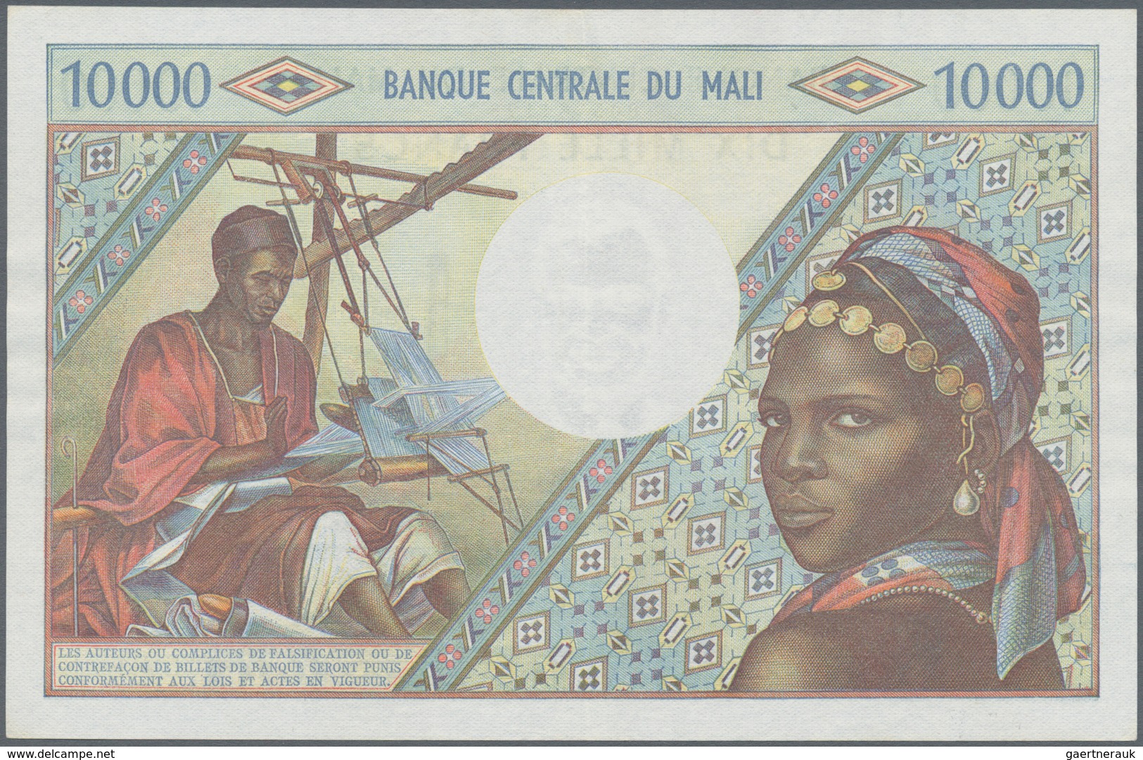 Mali: 10.000 Francs ND P. 15 In Nice Condition With Very Clean Paper And Bright Colors, Light Center - Malí