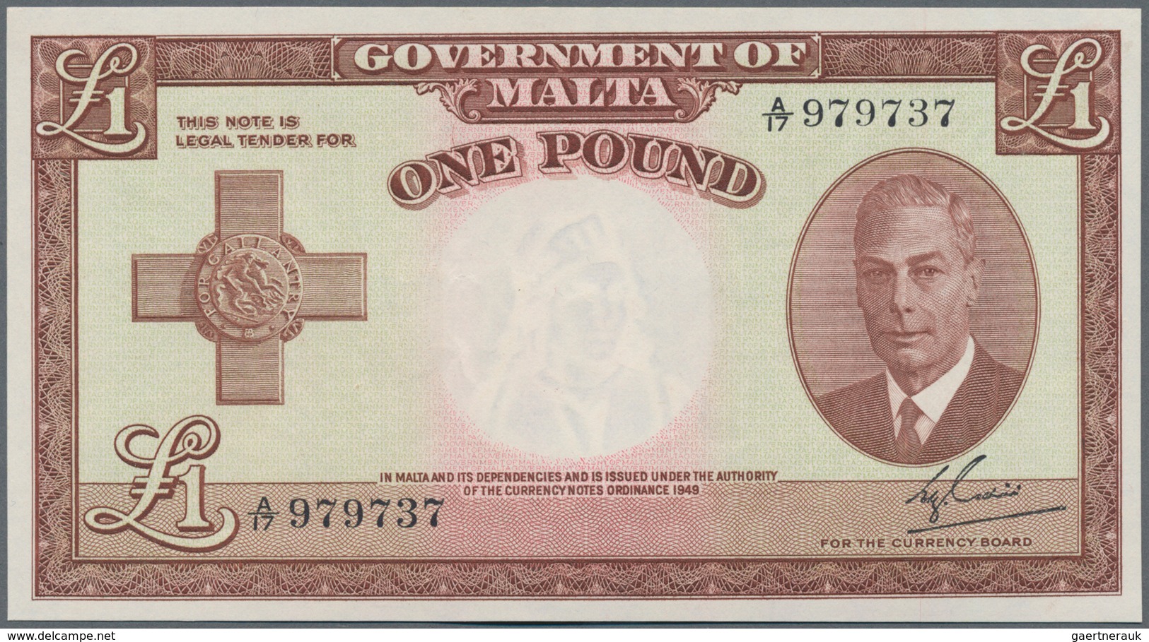 Malta: 1 Pound 1951 P. 22, Portrait KG VI, In Exceptional Condition: AUNC. - Malta