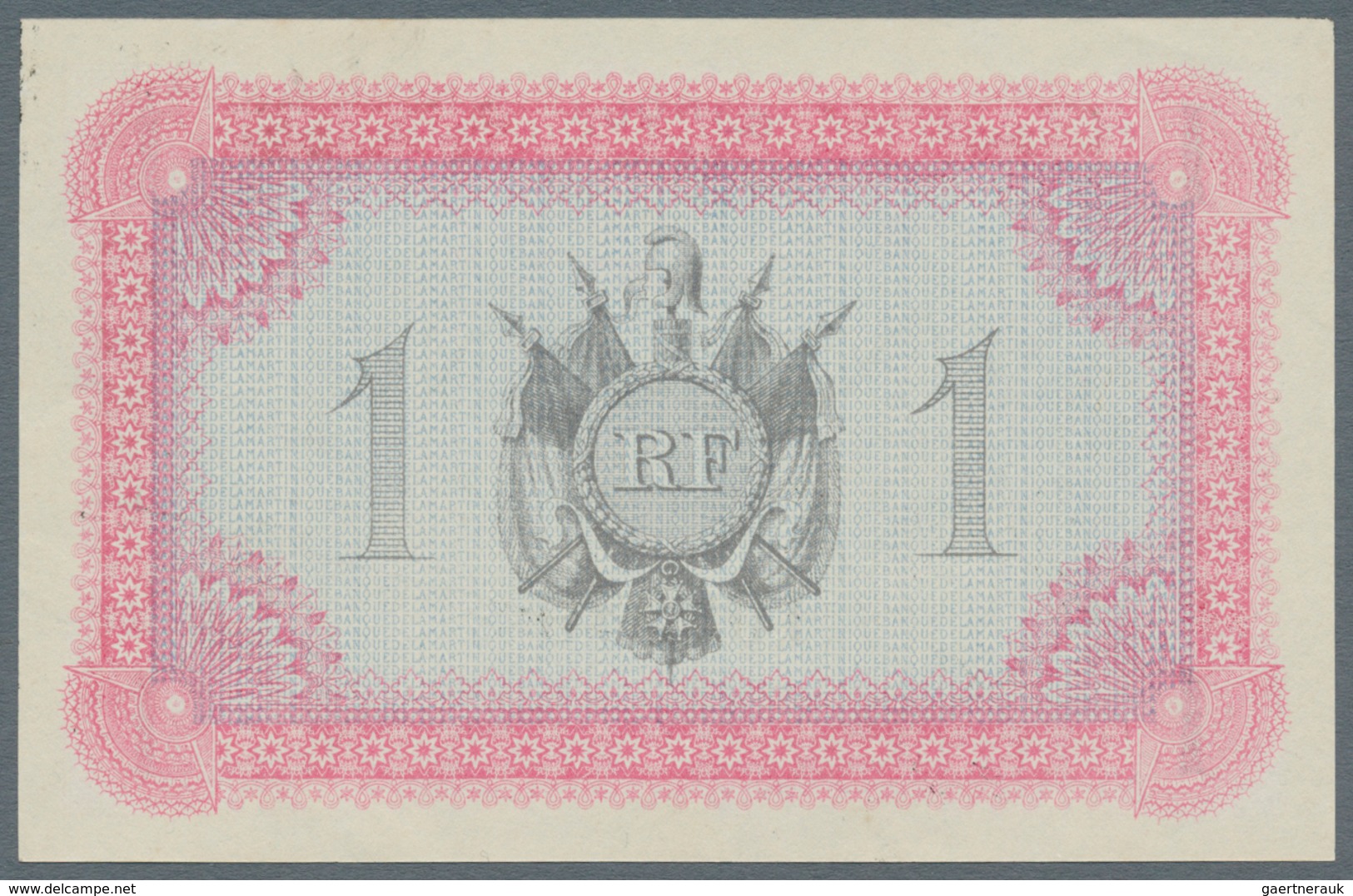 Martinique: Banque De La Martinique 1 Franc 1915, P.10, Almost Perfect Condition With Soft Diagonal - Sonstige & Ohne Zuordnung