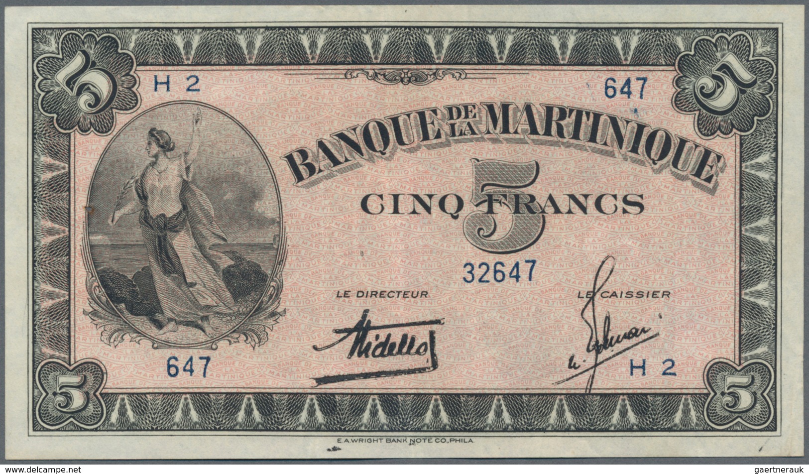 Martinique: 5 Francs 1942 P. 16b, Light Folds And Handling In Paper, No Holes Or Tears, Crispness In - Andere & Zonder Classificatie