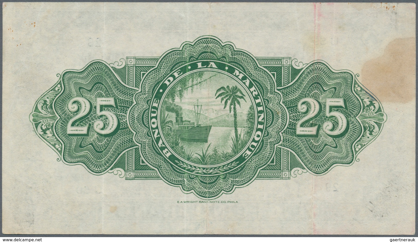 Martinique: 25 Francs ND(1943-45) P. 17, Pressed But Still Strong Paper And Nice Colors, Three Verti - Andere & Zonder Classificatie