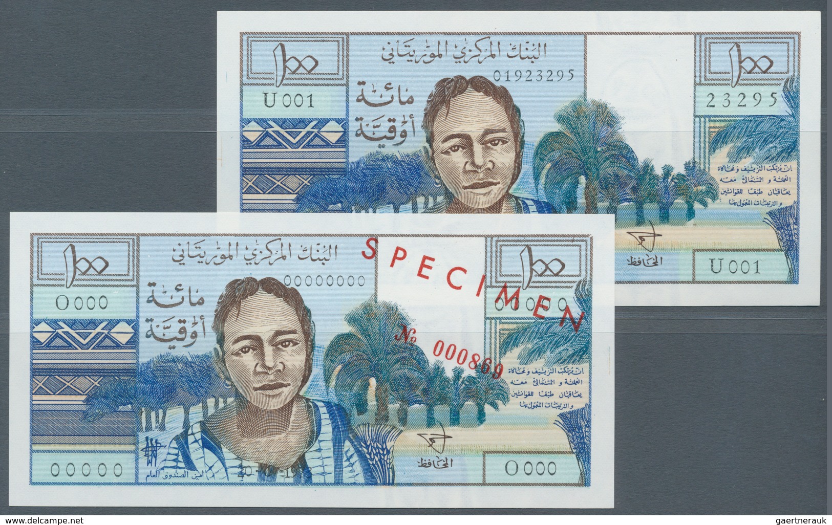 Mauritania / Mauretanien: Set Of 2 Notes Containing 100 Ouguyia 1973 One As Issued And One As Specim - Mauritanië