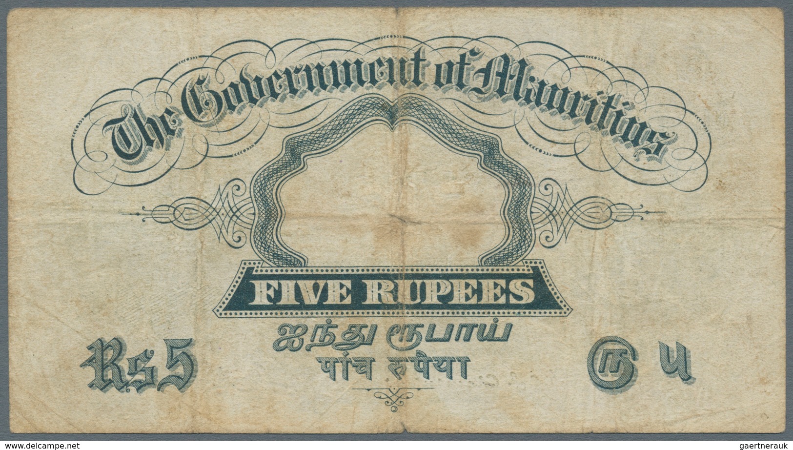 Mauritius: 5 Rupees ND(1937), P.22, Still Nice With Tiny Margin Splits And Small Tear At Center. Con - Mauritius