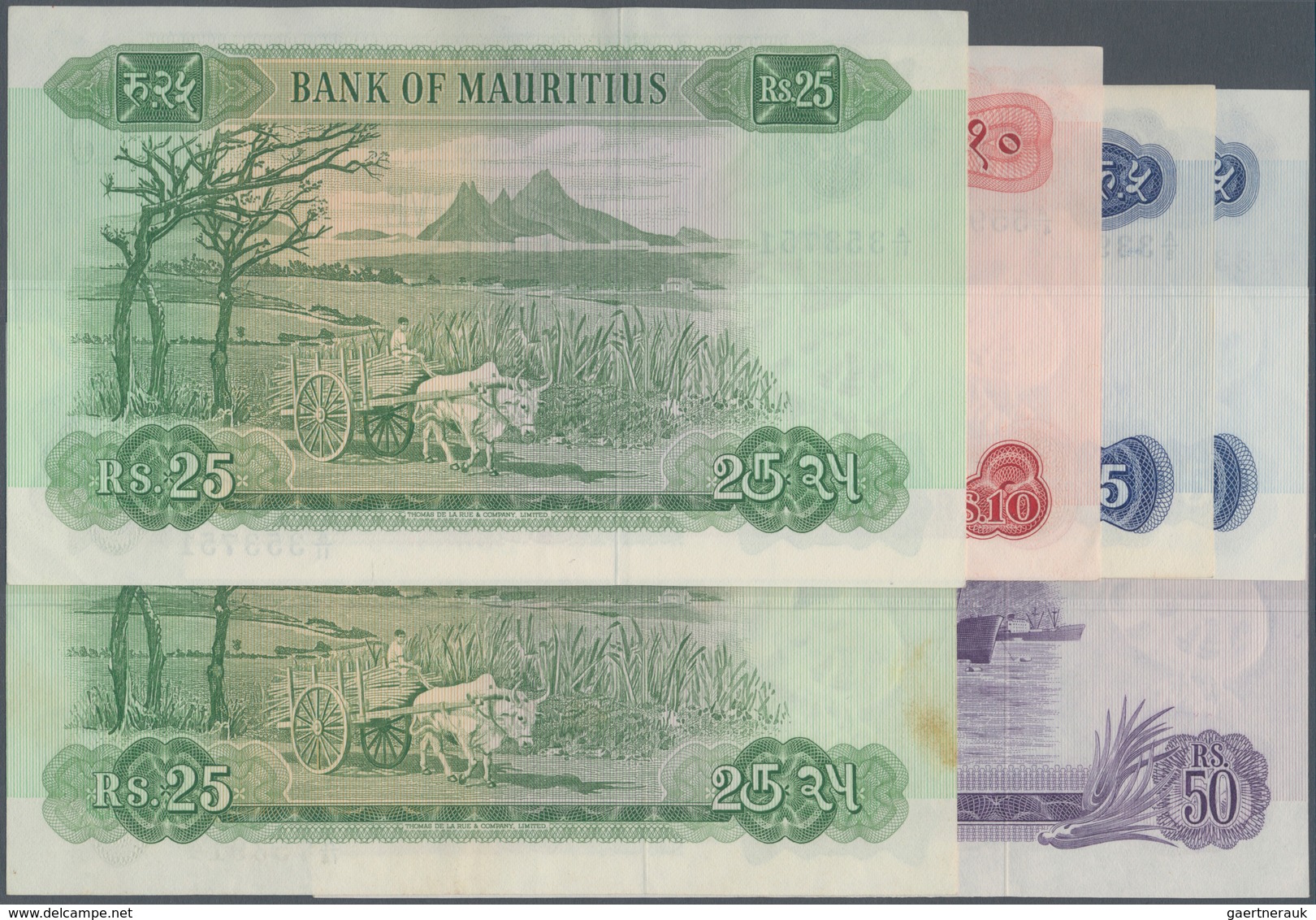 Mauritius: Set Of 6 Banknotes Containing 2x 5 Rupees ND(1967) P. 30 (XF), 10 Rupees ND(1967) P. 31 ( - Maurice