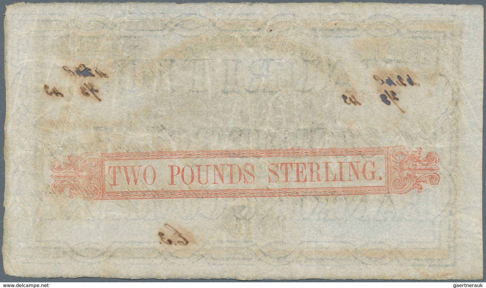 Mauritius: 10 Dollars = 2 Pounds Sterling 1843 P. S122, Used With Folds, Small Holes Caused By The I - Maurice