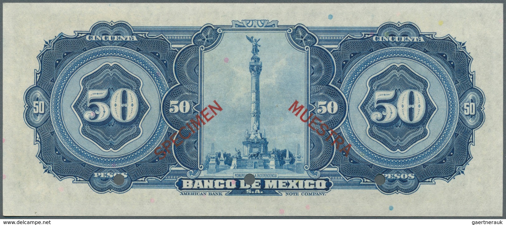 Mexico: 50 Pesos 1941 Specimen P. 41s, 3 Cancellation Holes, Zero Serial Numbers, Specimen Overprint - Mexico