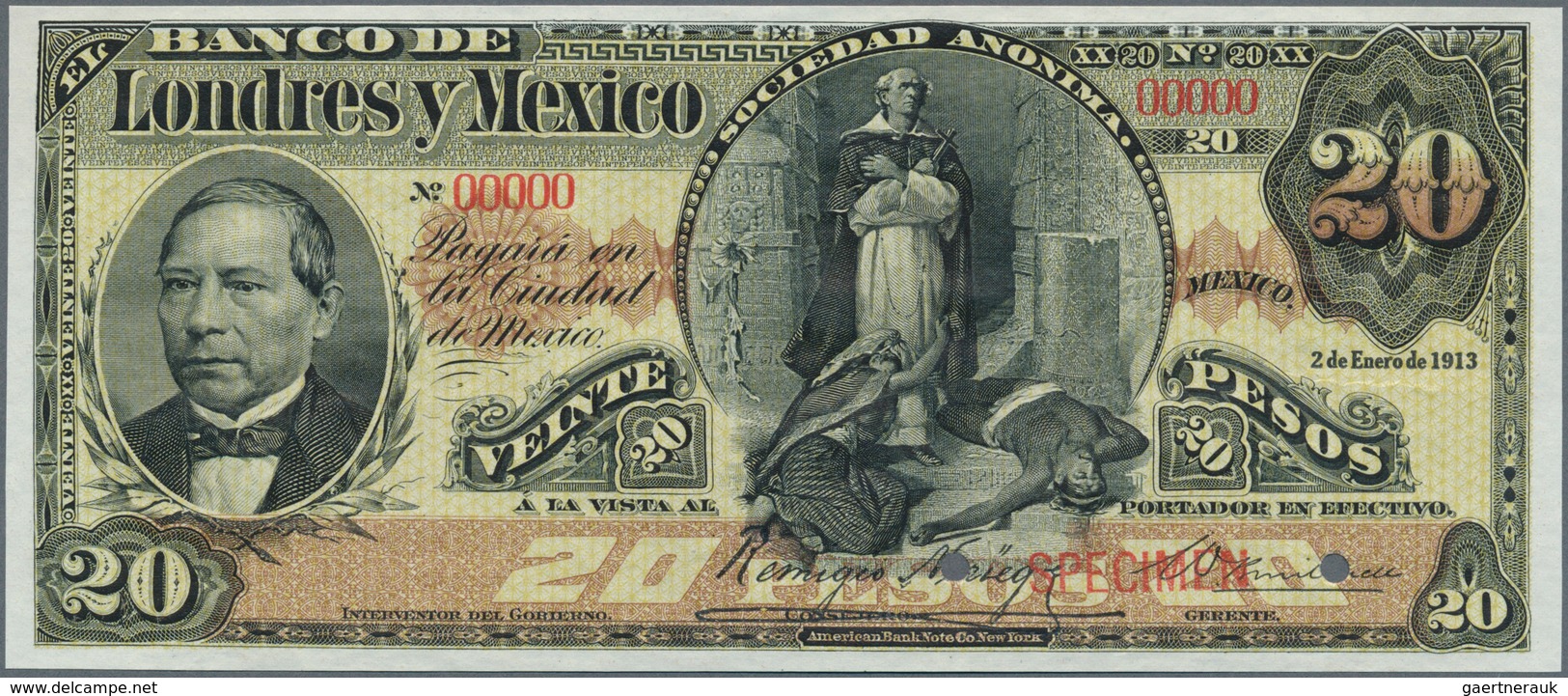 Mexico: Banco De Londres Y México 20 Pesos 1913 SPECIMEN, P.S235s, Punch Hole Cancellation And Red O - México