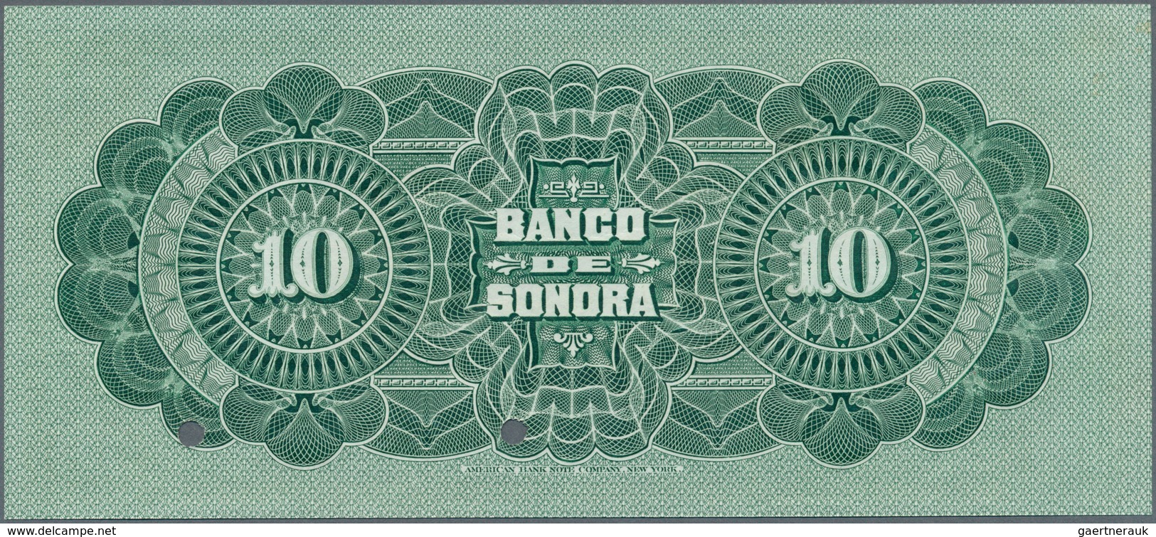 Mexico: El Banco De Sonora 10 Pesos 1899-1911 SPECIMEN, P.S420s, Punch Hole Cancellation And Red Ove - Mexico