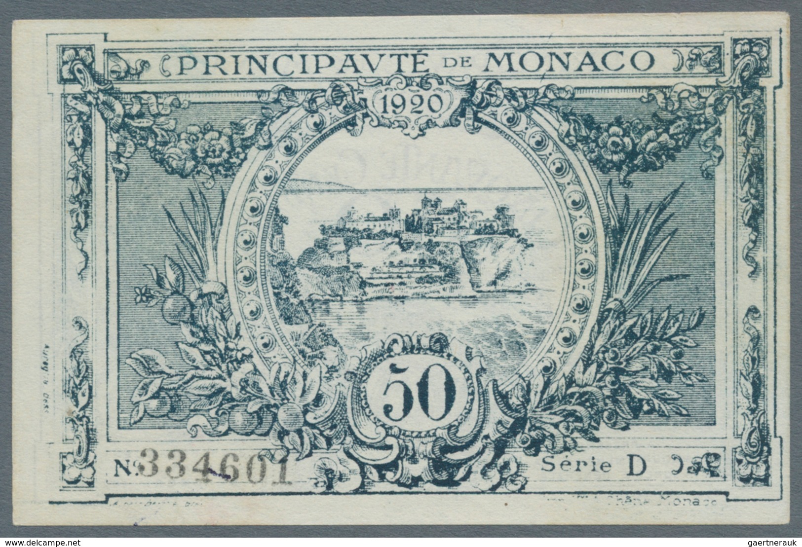 Monaco: 50 Centimes 1920 P. 3, Series D, In Condition: UNC. - Mónaco