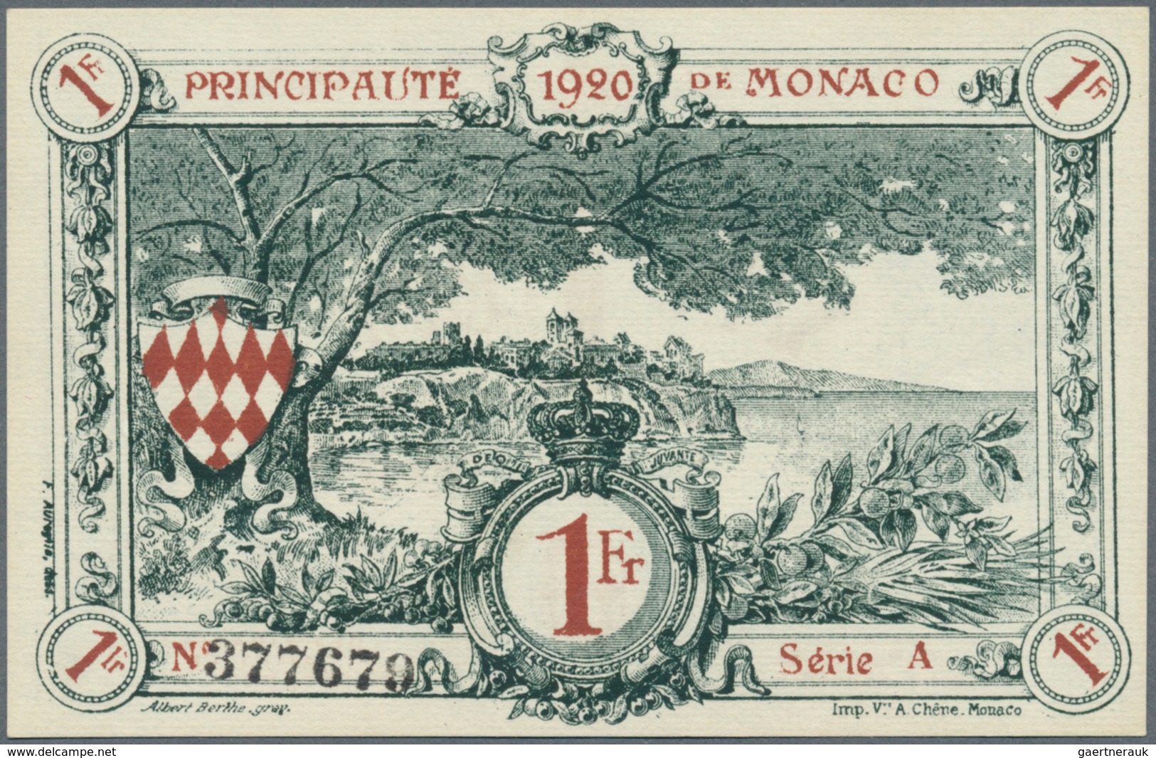 Monaco: 1 Franc 1920, P.5 In Perfect UNC Condition. Rare! - Monaco