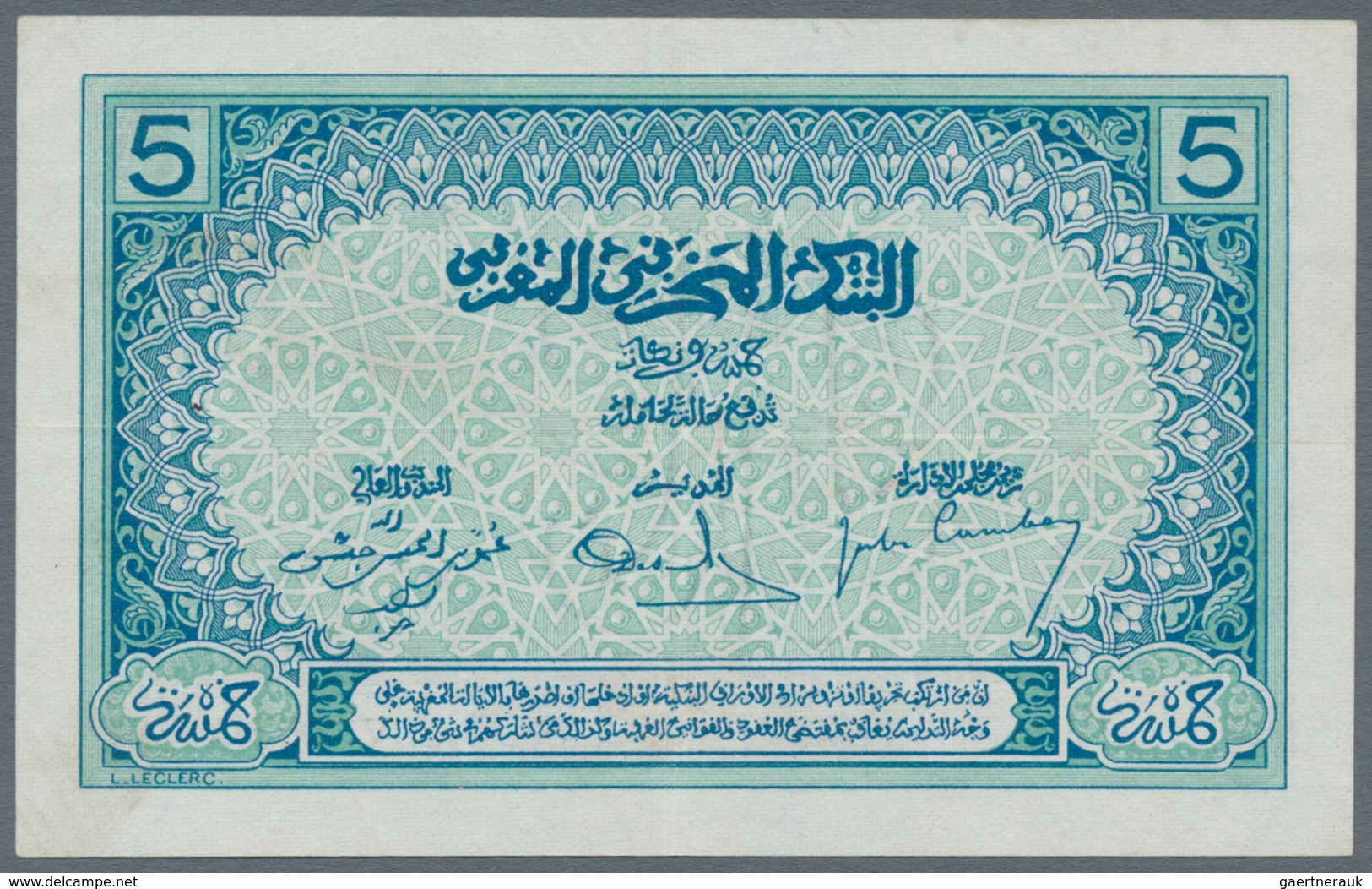 Morocco / Marokko: 5 Francs ND(1924) P. 9, Pressed, Vertical And Horizontal Fold, Strong Paper And N - Marokko
