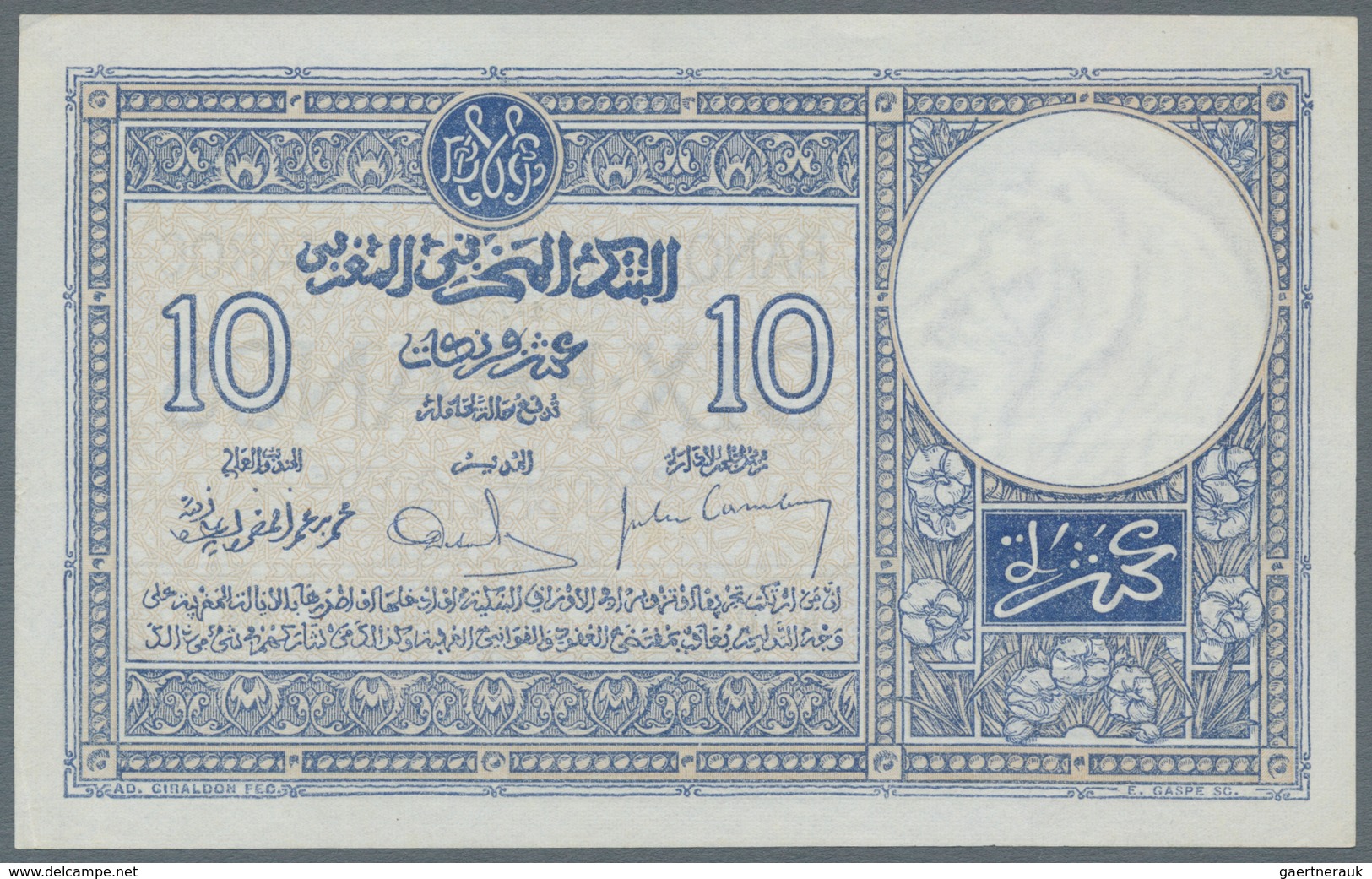 Morocco / Marokko: 10 Francs 1928 P. 11b, In Condition: XF+. - Marokko