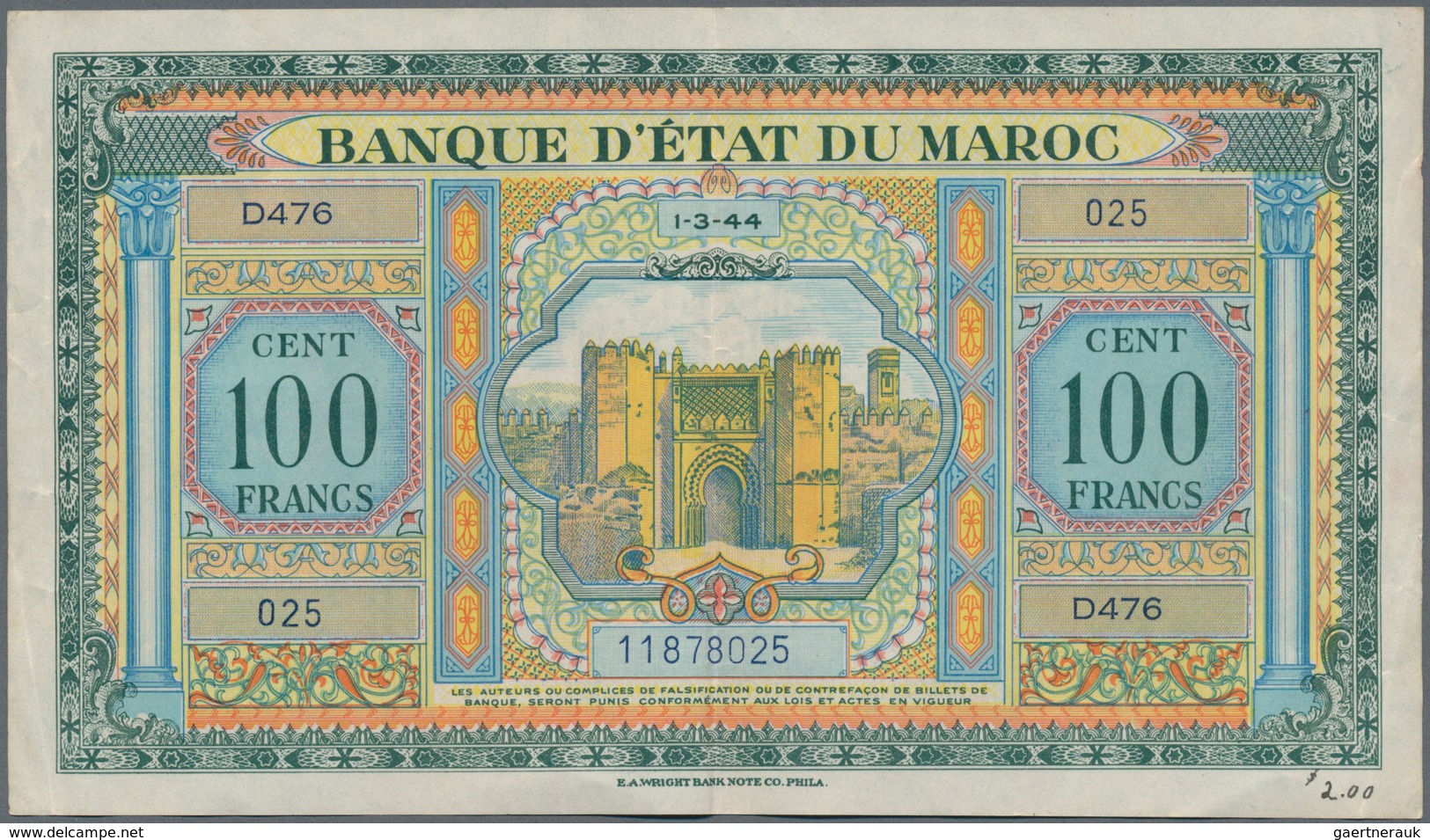 Morocco / Marokko: Set Of 2 Notes Containing 50 & 100 Francs 1943/44 P. 26, 27, Both In Similar Cond - Marruecos