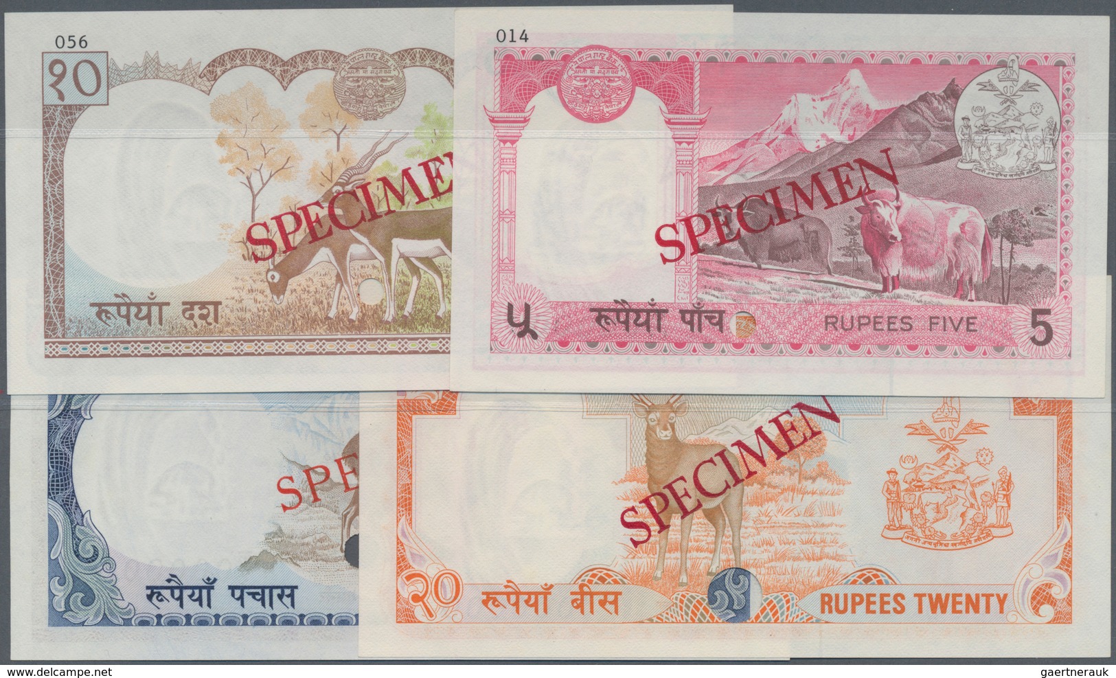 Nepal: High Valuable Specimen Set With 5, 10 And 50 Rupees ND (1974) "King Birendra With Dark Milita - Nepal