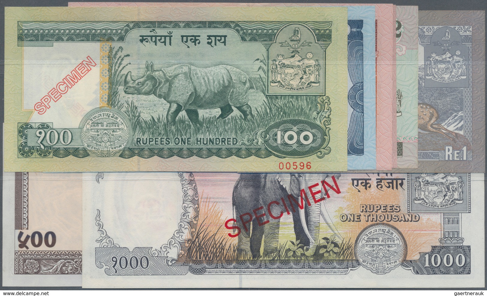 Nepal: Very Nice Set With 8 Specimen Banknotes 1, 2, 5, 20, 50, 100, 500 And 1000 Rupees ND(1980's) - Nepal