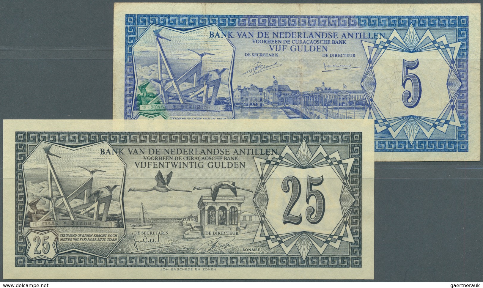 Netherlands Antilles / Niederländische Antillen: Set Of 2 Notes Containing 25 Gulden 1972 P. 10a (aU - Nederlandse Antillen (...-1986)