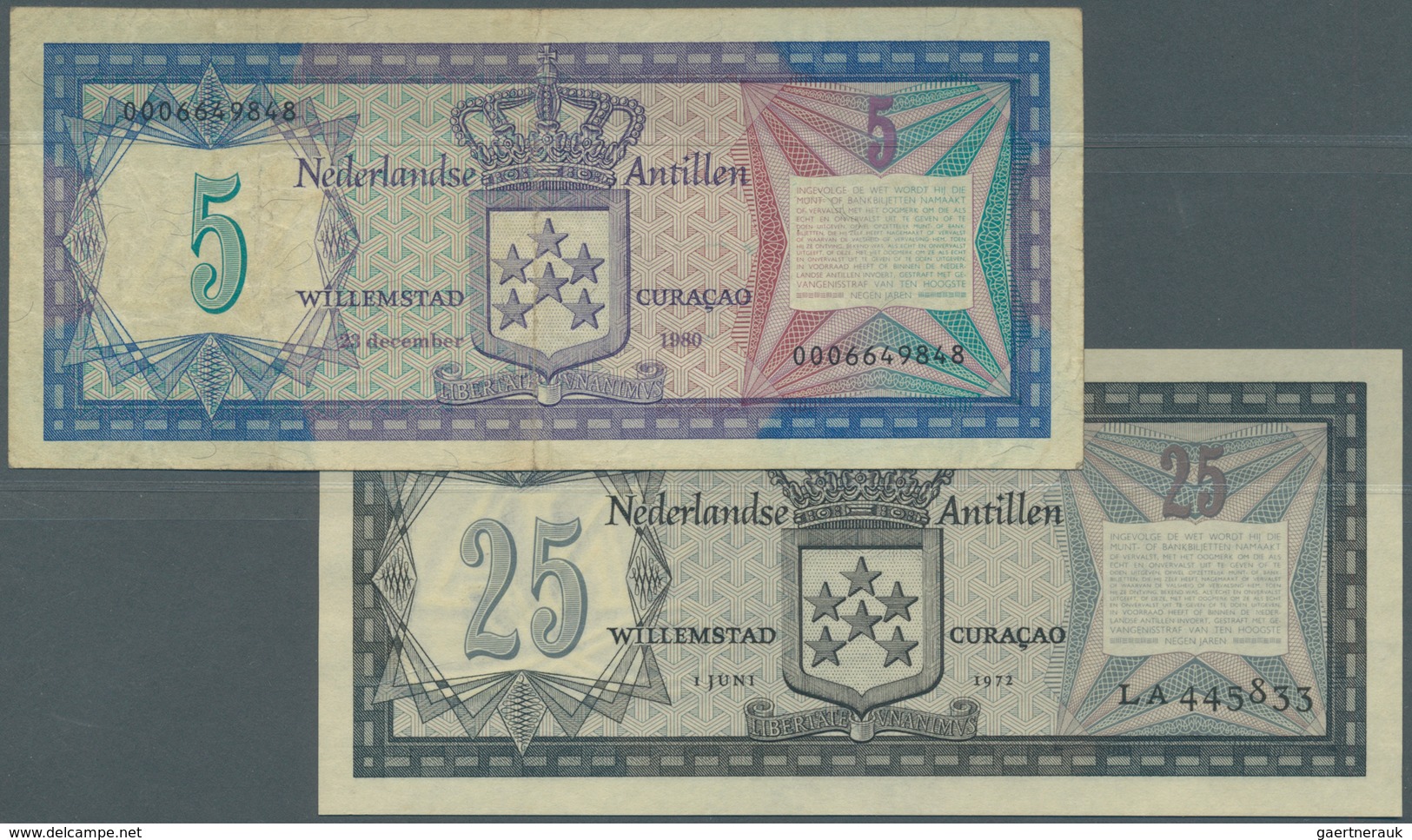 Netherlands Antilles / Niederländische Antillen: Set Of 2 Notes Containing 25 Gulden 1972 P. 10a (aU - Nederlandse Antillen (...-1986)