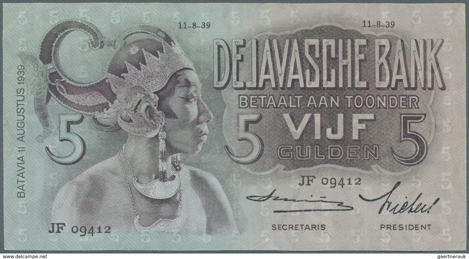 Netherlands Indies / Niederländisch Indien: De Javasche Bank 5 Gulden 1939 P. 78 In Nice Condition W - Niederländisch-Indien