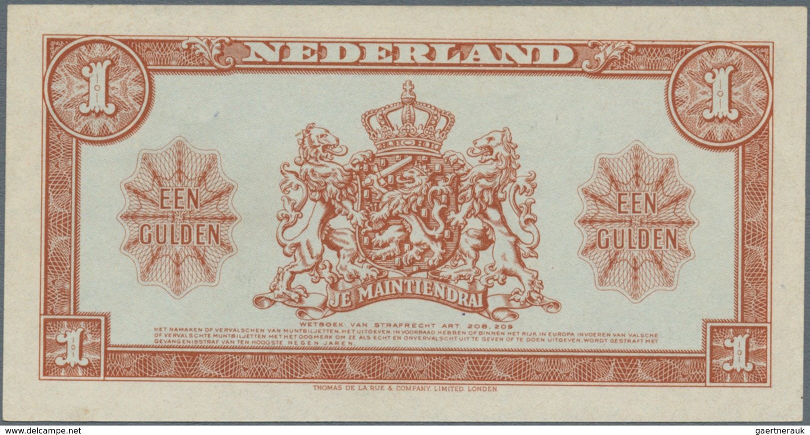 Netherlands / Niederlande: 1 Gulden 1945 P. 70, Probably Proof Print, Without Serial Numbers On Fron - Altri & Non Classificati