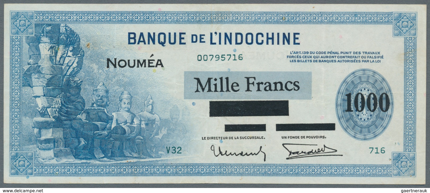 New Caledonia / Neu Kaledonien: 1000 Francs ND P. 45, Light Folds In Paper, Probably Pressed Dry, A - Nouméa (Nieuw-Caledonië 1873-1985)