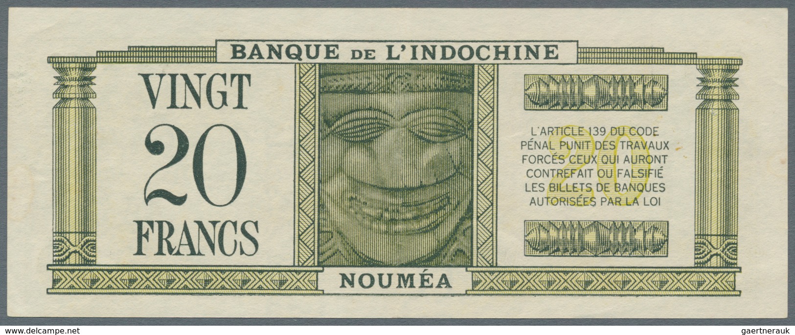 New Caledonia / Neu Kaledonien: 20 Francs ND P. 49, Strong Paper And Original Colors, Light Folds In - Nouméa (Nieuw-Caledonië 1873-1985)