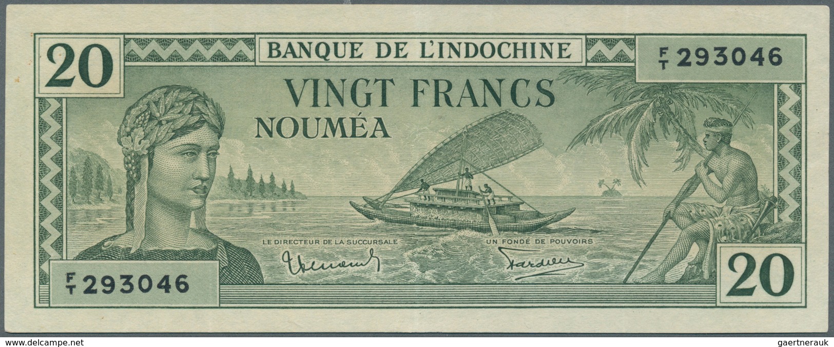 New Caledonia / Neu Kaledonien: 20 Francs ND(1944) P. 49, Light Center Fold And One Very Very Light - Numea (Nueva Caledonia 1873-1985)