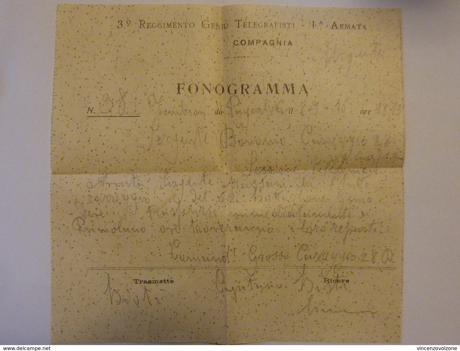 Busta Viaggiata POSTA MILITARE COMANDO 62° Battaglione Zappatori Del Genio 1916 Con Fonogramma E Documento - Storia Postale