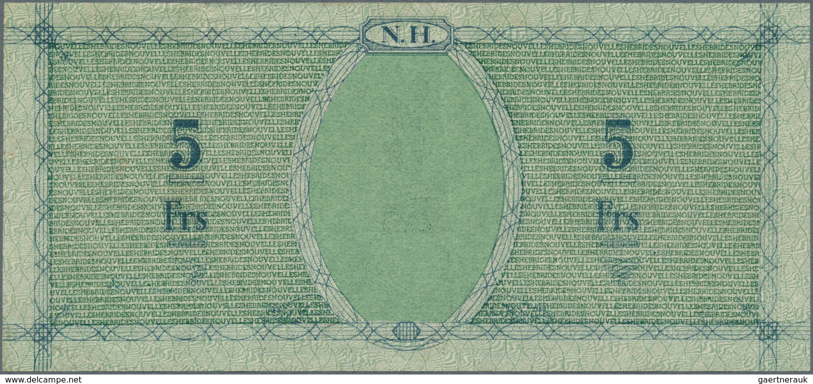New Hebrides / Neue Hebriden: 5 Francs 1944 P. 1, With Vertical Folds, Crisp Paper, No Holes Or Tear - Neue Hebriden