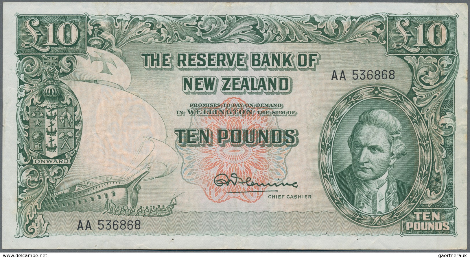 New Zealand / Neuseeland: 10 Pounds ND(1956) P. 161c In Used Condition With Several Folds And Crease - Nouvelle-Zélande