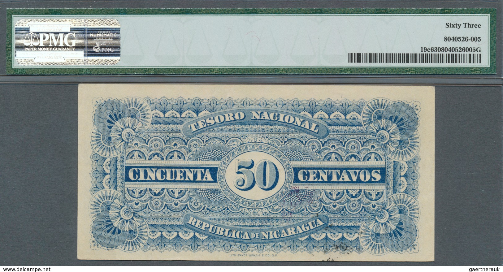 Nicaragua: Rare Note 50 Centavos 1894 P. 19c, In Condition: PMG Graded 63 Choice UNC. - Nicaragua