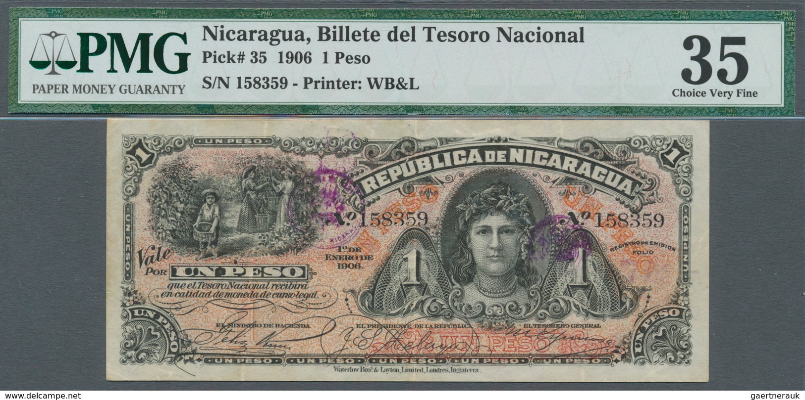 Nicaragua: 1 Peso 1906 P. 35, In Condition: PMG Graded 35 Choice VF. - Nicaragua