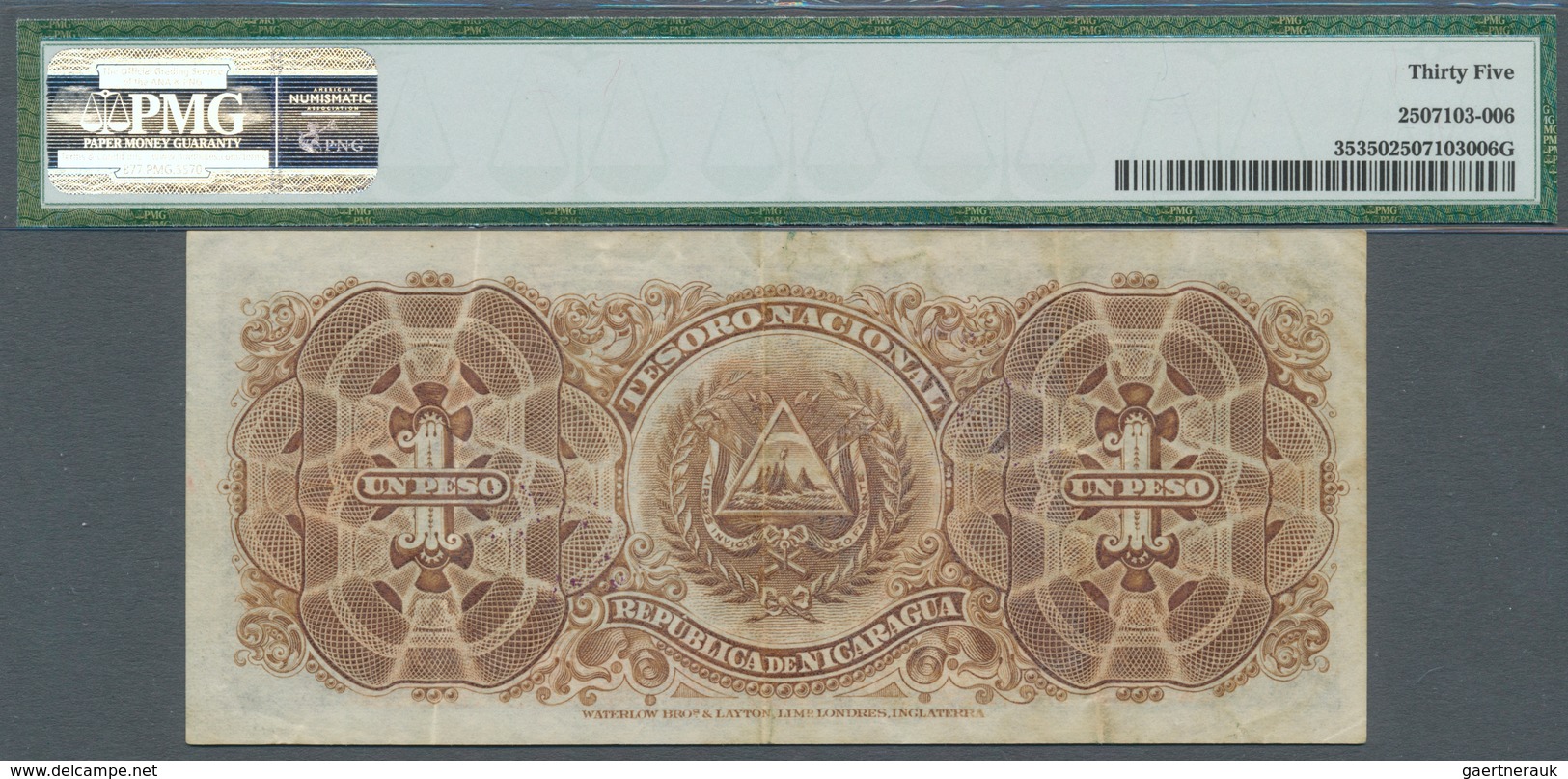 Nicaragua: 1 Peso 1906 P. 35, In Condition: PMG Graded 35 Choice VF. - Nicaragua