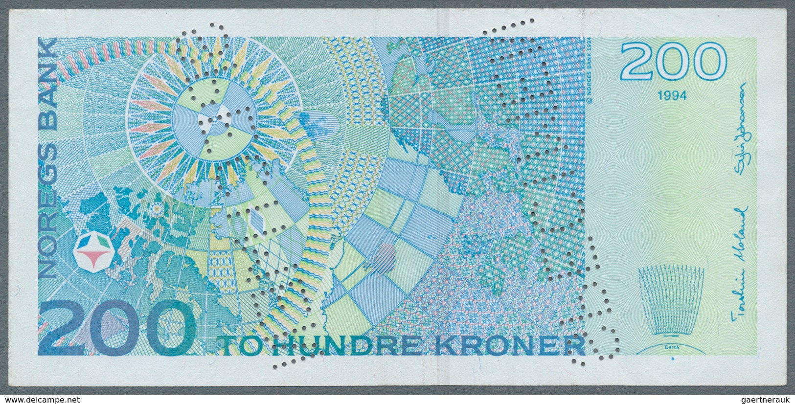 Norway / Norwegen: Rare Note Of 200 Kroner 1994 Specimen P. 48s In Condition: VF+ To XF-. - Noorwegen