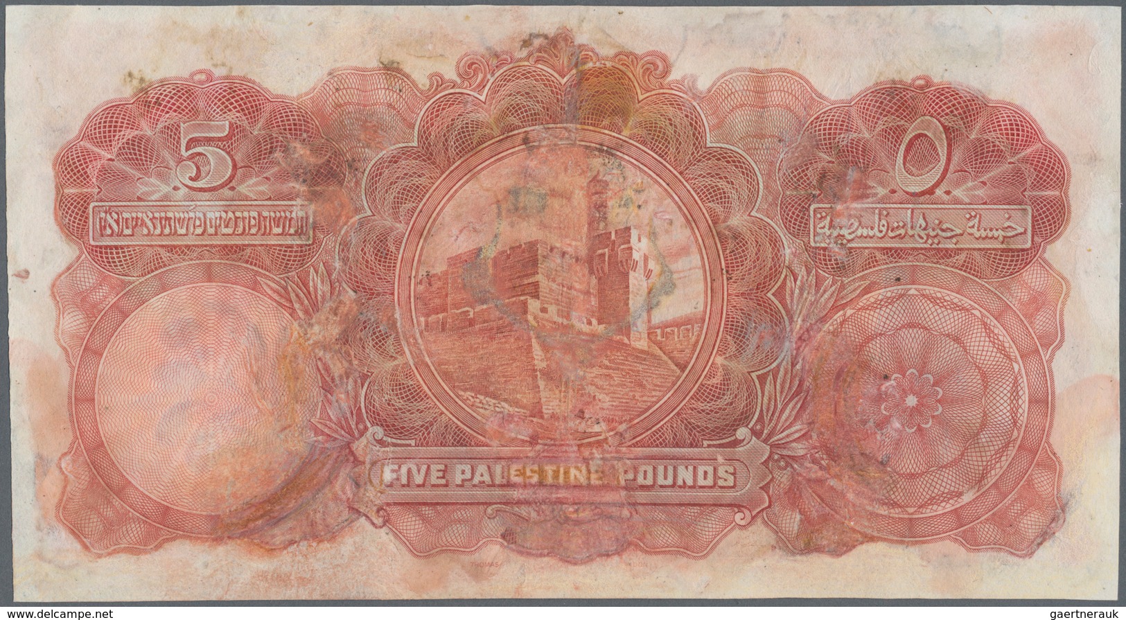 Palestine / Palästina: 5 Pounds September 30th 1929, P.8b, Highly Rare Banknote With Large Restored - Autres - Asie