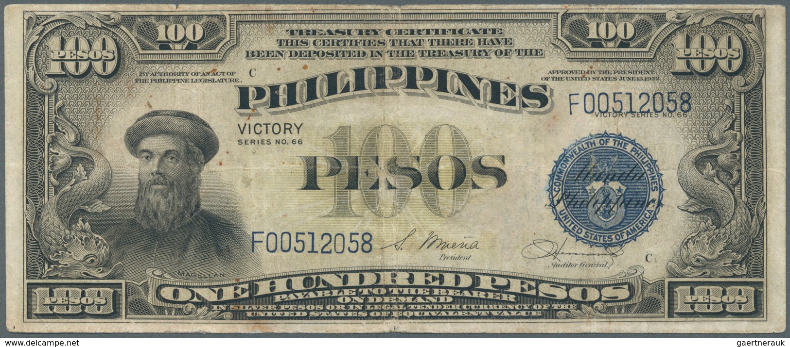 Philippines / Philippinen: 100 Pesos ND(1949) P. 123a, Used With Vertical And Horizontal Folds, Bord - Philippinen