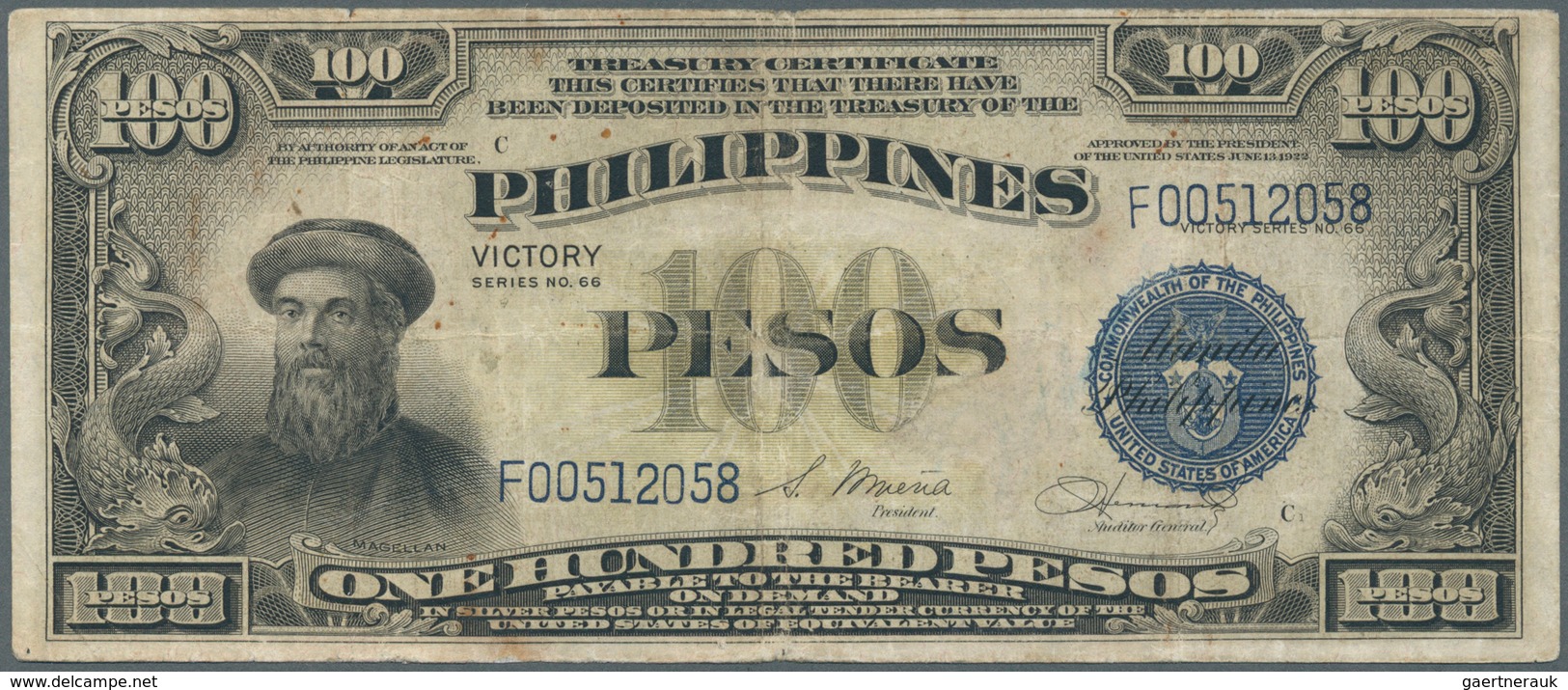 Philippines / Philippinen: 100 Pesos ND(1949) P. 123a, Used With Vertical And Horizontal Folds, Bord - Filipinas