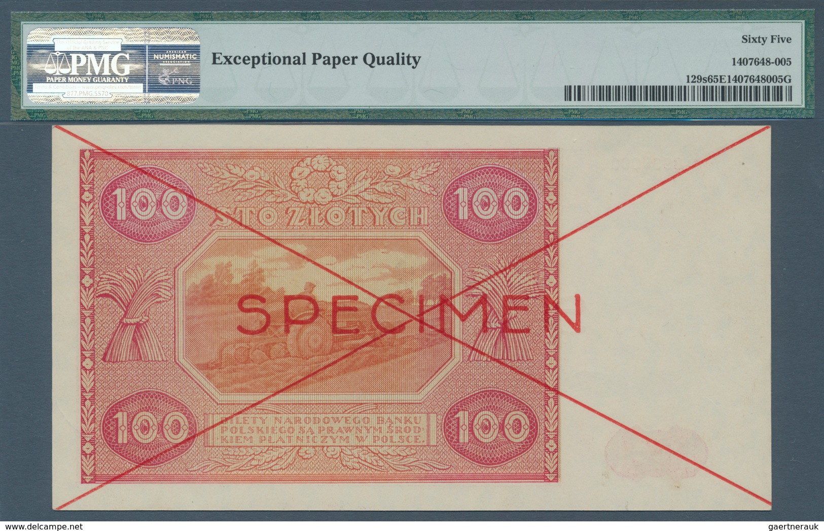 Poland / Polen: 100 Zlotych 1946 Specimen P. 129s, In Condition: PMG Graded 65 GEM UNC EPQ. - Polonia