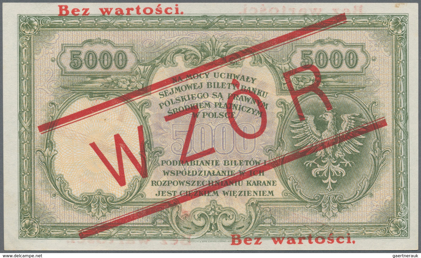 Poland / Polen: 5000 Zlotych 1919 (1924) SPECIMEN, P.60s, Highly Rare Note In Excellent Condition Wi - Pologne