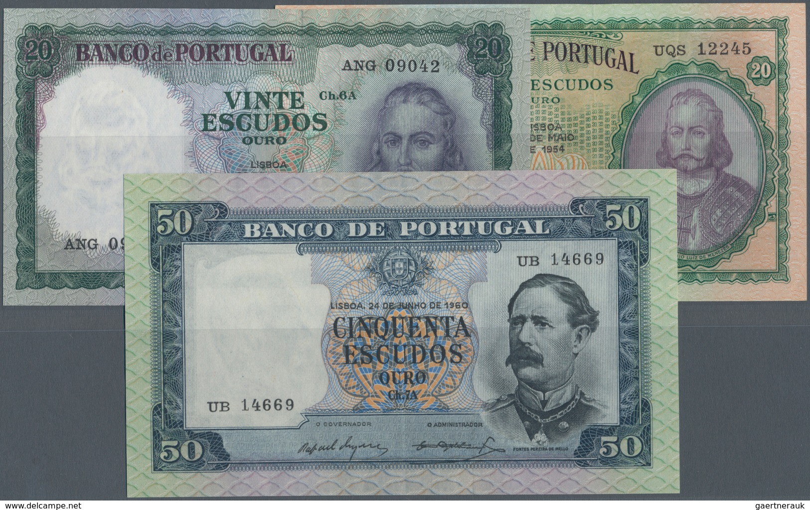 Portugal: Set Of 3 Notes Containing 20 Escudos 1954 P. 153 (VF To XF), 20 Escudos 1960 P. 163 (press - Portugal