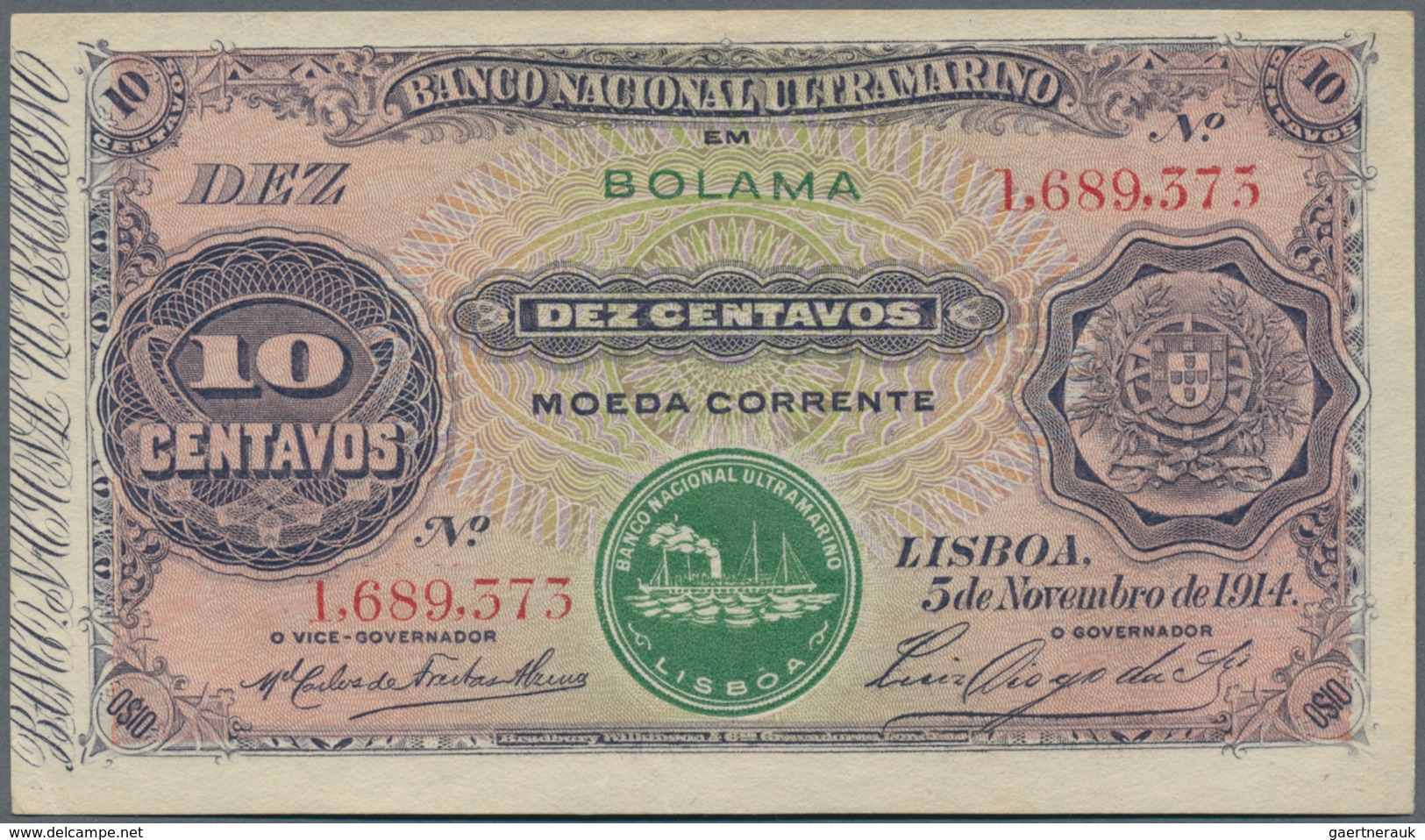 Portuguese Guinea  / Portugiesisch Guinea: 10 Centavos 1914 With Seldom Seen Ovpt. BOLAMA P. 9, In C - Guinea