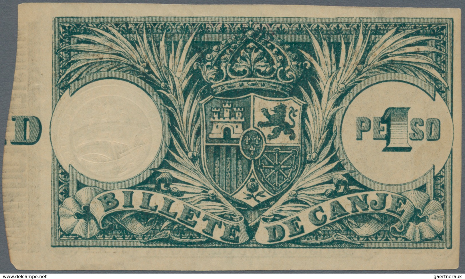Puerto Rico: 1 Peso 1895 "Billete De Canje" - Exchange Note P. 7, No Vertical Or Horizontal Folds, L - Puerto Rico