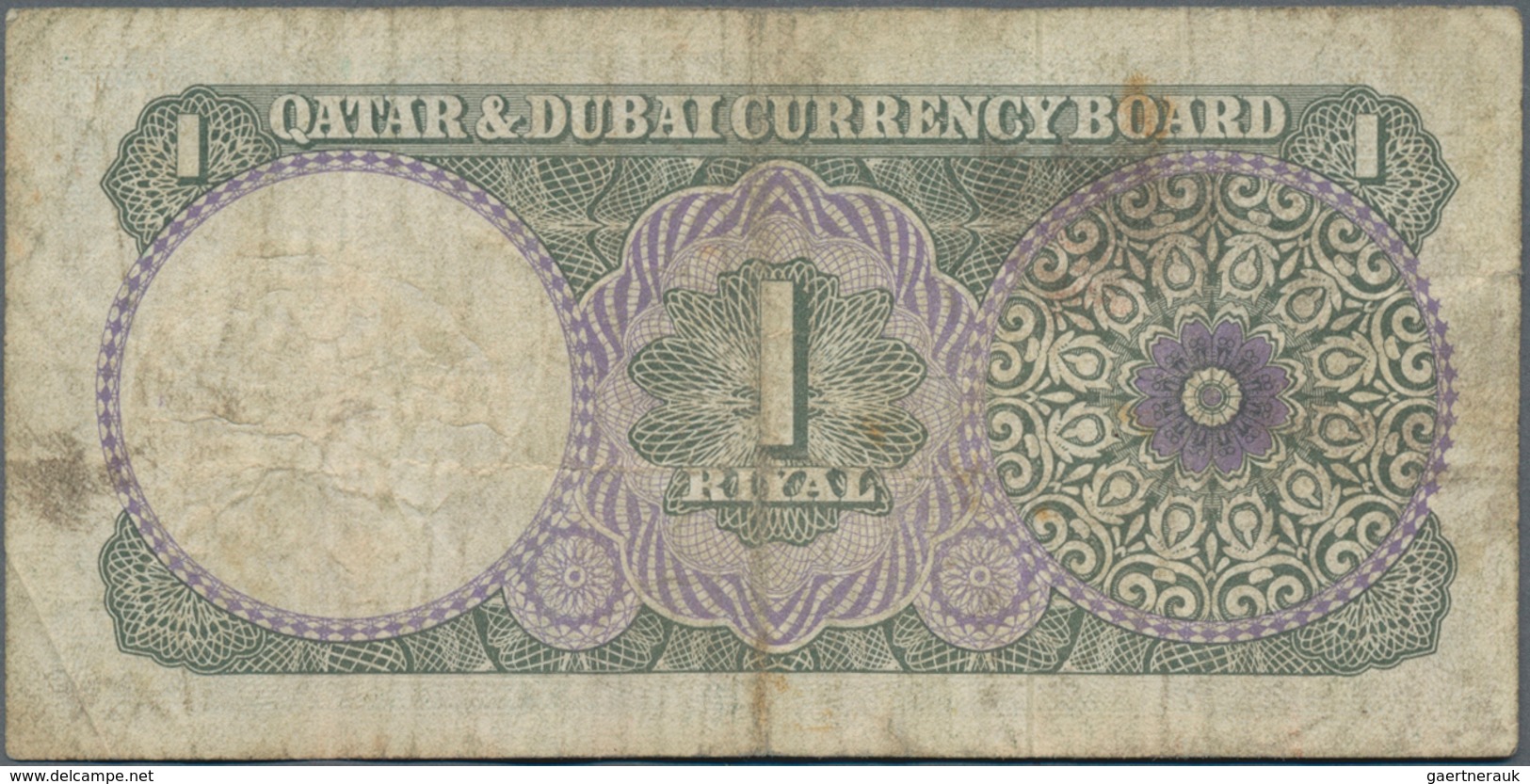 Qatar & Dubai: 1 Riyal 1960 P. 1 In Used Condition With Several Folds And Creases, No Holes Or Tears - Ver. Arab. Emirate